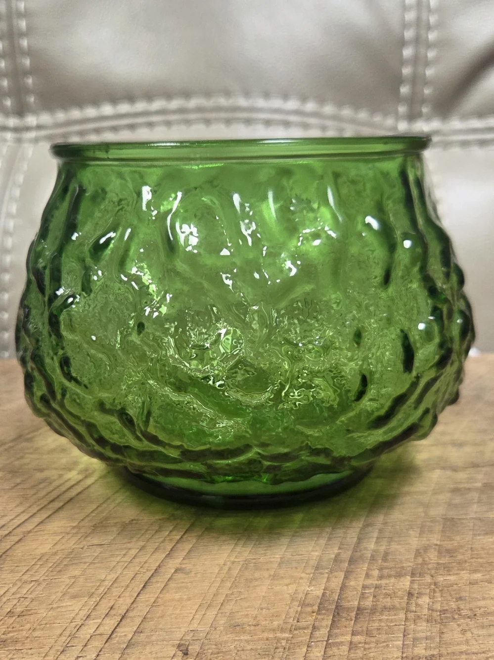 Vintage E.O. Brody Co. MCM Green Crinkle Glass Bubble Bowl Vase Planter